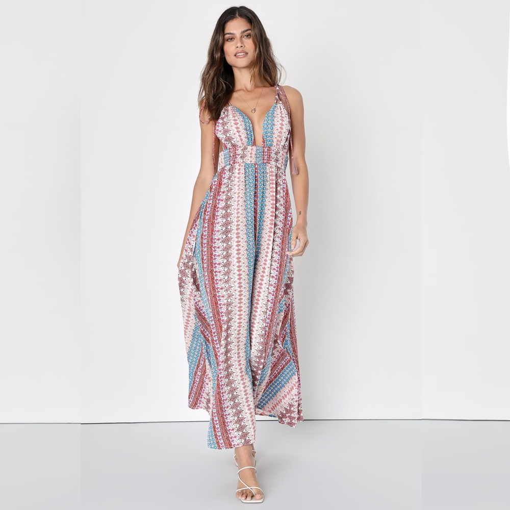 Lulu's Multicolor Smocked Boho Striped Maxi Dress | Size S